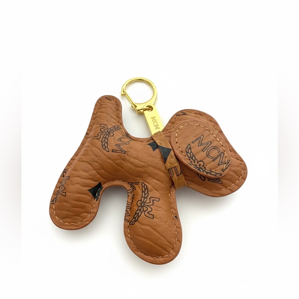 MCM Visetos Dachshund Dog Bag Charm - Cognac/Gold - Picture 3 of 5